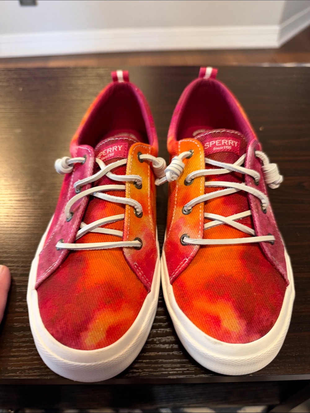 Sperry Tie-Dye Red and Orange Lace-Up Sneakers